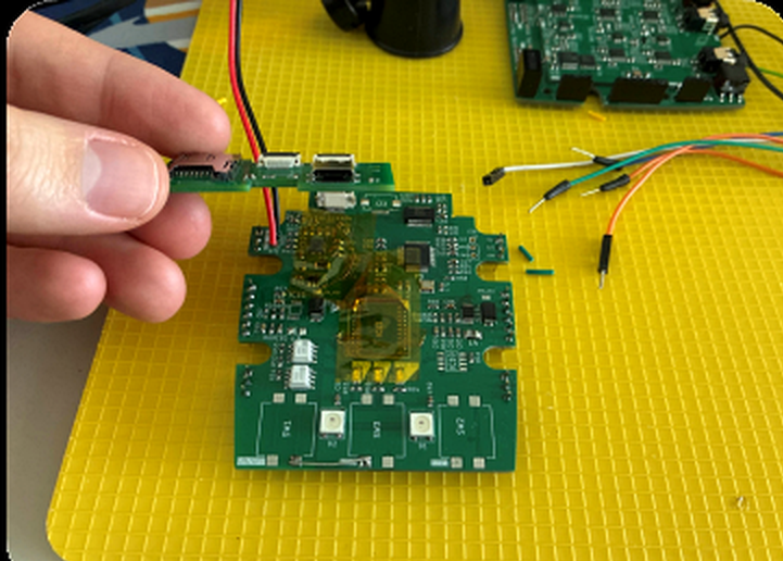 Close-up of an electronics prototype board